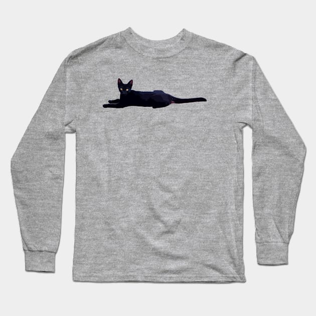 Black Cat With Huge Ears Vector Art Cut Out Long Sleeve T-Shirt by taiche